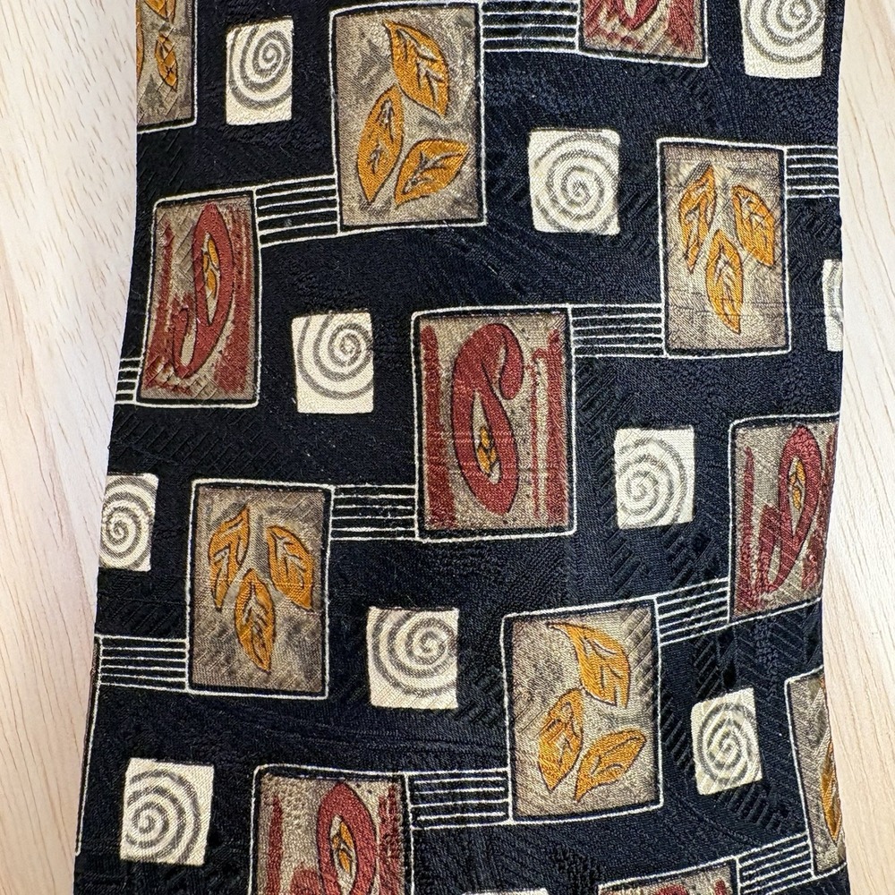 Robert Talbott Mens Black Geometric Abstract Woven Silk Tie Best of Class Italy
